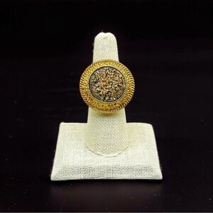 Gorgeous HN Heng Ngai Round Druzy Gold Tone Statement Ring Size 7 Signed